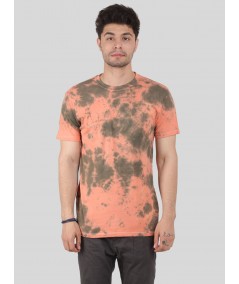 Men’s Green and Peach Tie and Dye Crew Neck T-Shirt – Vibrant Everyday Style