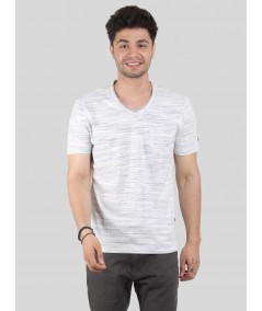 Men's Tinted White Slub V-Neck T-Shirt – Designer Texture & Modern Fit
