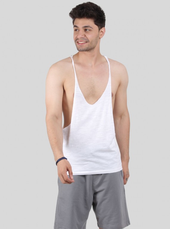 Men’s White Raw Edge Racer Back – Bold & Comfortable | Boer & Fitch