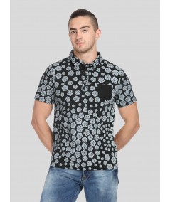 Men’s Floral Stamp Polo T-Shirt with Patch Pocket – Stylish, Fresh & Versatile
