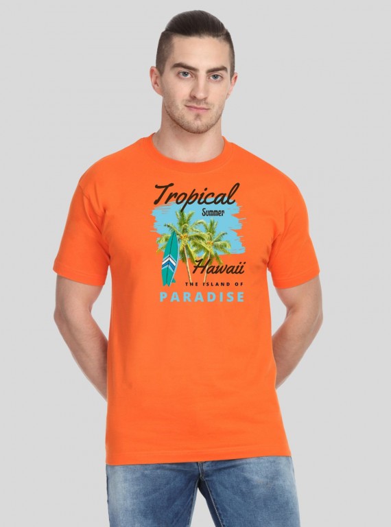 Orange Crew Neck Printed TShirt
