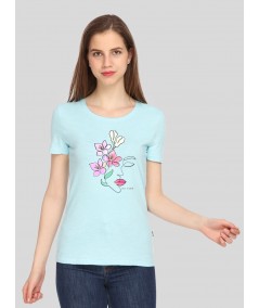 floral face Printed Blue TShirt