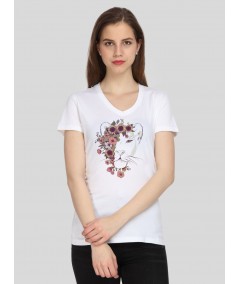 White Printed V Neck TShirt