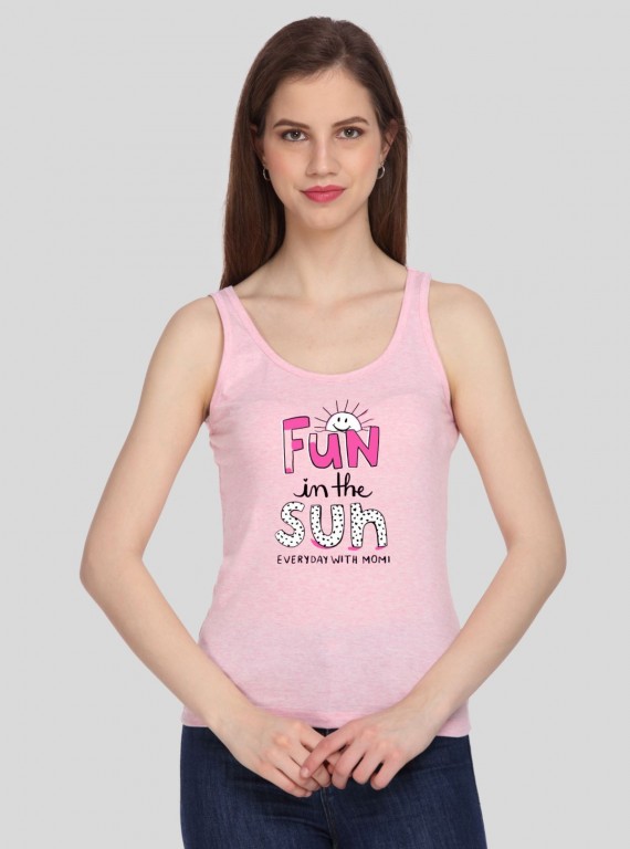 Pink Printed Sleeveless Stretch Top