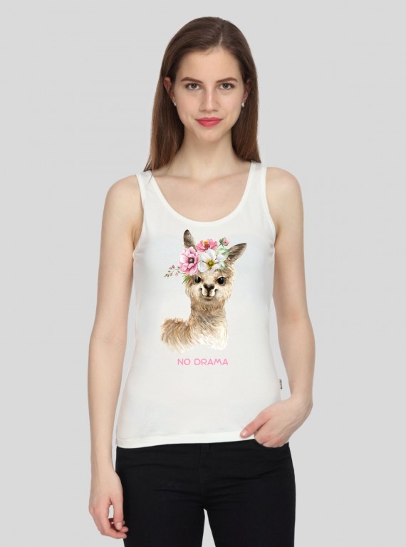 Women’s Creamy Sleeveless Printed Cotton Jersey Top – Boer and Fitch