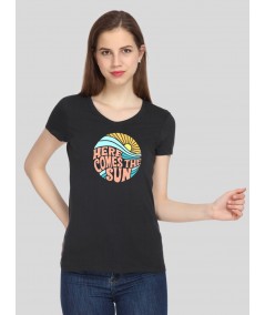 Women’s Black Sun Print Cotton T-Shirt – Casual & Comfy | Boer & Fitch