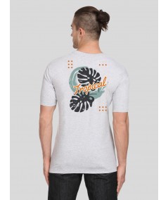 Grey Melange V Neck Printed T Shirt