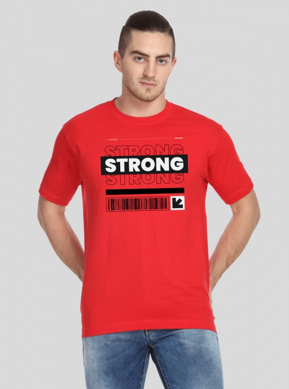 Men’s Red Strong Printed T-Shirt – Bold Graphic Tee for Everyday Power