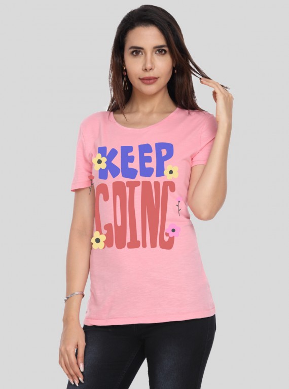 Pink Keep Going Print Tshirt