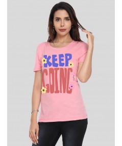 Pink Keep Going Print Tshirt