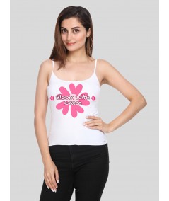 Women’s White Spaghetti Top with Pink Floral Print – Soft & Feminine | Boer & Fitch