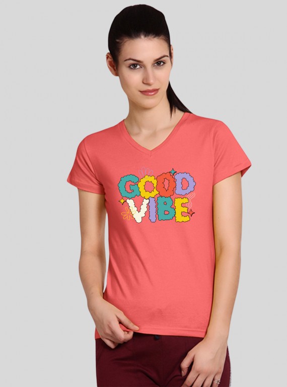 Coral Printed V Neck Tshirt