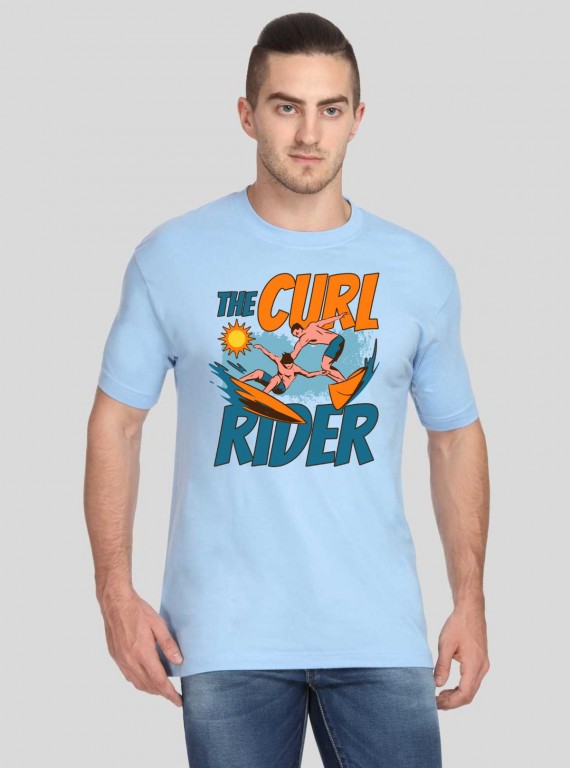 Men’s Blue CURL Rider Print T-Shirt – Bold Graphic Tee for Urban Style
