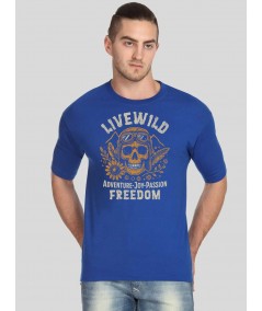 Men’s Blue “Live Wild” Printed T‑Shirt – Bold Graphic Statement Tee