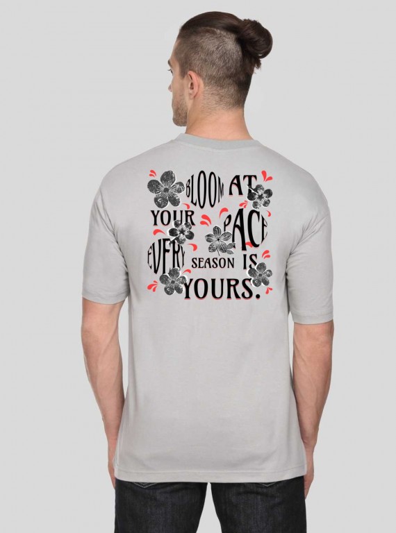 Men’s Grey Melange Printed T-Shirt – Soft Cotton Crew Neck Graphic Tee