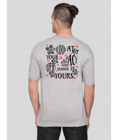 Men’s Grey Melange Printed T-Shirt – Soft Cotton Crew Neck Graphic Tee