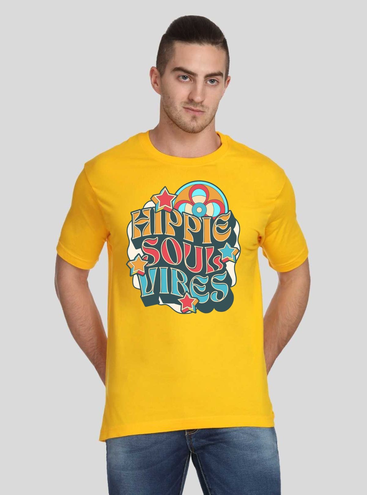 Men’s Bright Yellow Printed T-Shirt – Vibrant Style for Everyday Wear