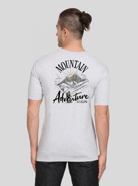Men’s Grey Melange V-Neck Printed T-Shirt – Casual Comfort Meets Style