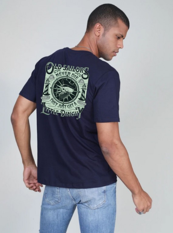 Men’s Navy Old Sailors Print T-Shirt – Nautical-Inspired Casual Style