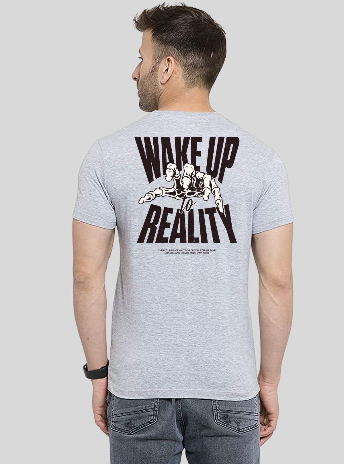 Men’s Grey Melange Printed T-Shirt – Urban Style with Everyday Comfort
