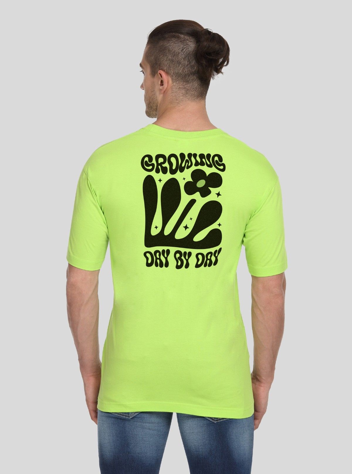 Men’s Lime Green Printed Crew Neck T-Shirt – Vibrant Streetwear Style