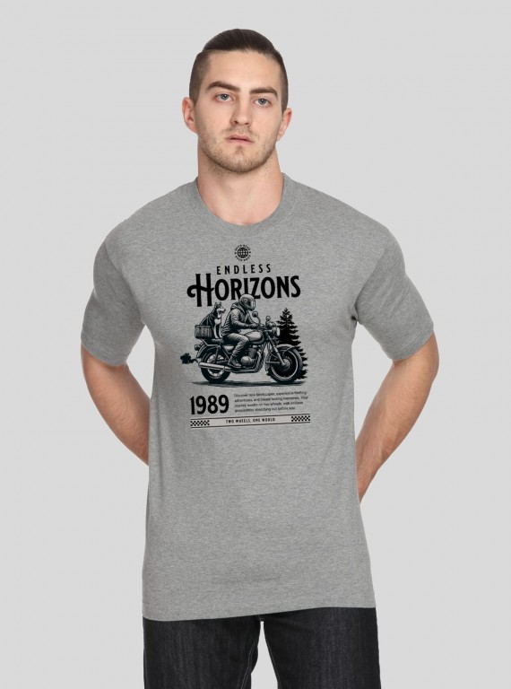 Men's Grey Melange Horizon Print T-Shirt – Modern Graphic Tee in Soft Cotton