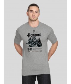 Men's Grey Melange Horizon Print T-Shirt – Modern Graphic Tee in Soft Cotton