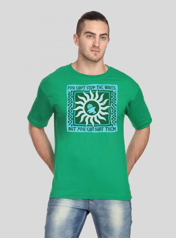 Men’s Green Printed Crew Neck T-Shirt – Bold Comfort for Everyday Style