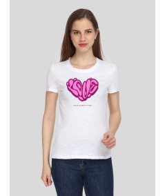 Women's White Crew Neck Love Print Cotton Jersey Short Sleeve T-Shirt by Boer and Fitch