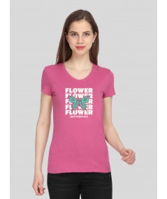 Fuchsia Printed V Neck TShirt