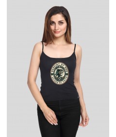 Women’s Black Spaghetti Top with Destiny of God Print | Boer & Fitch
