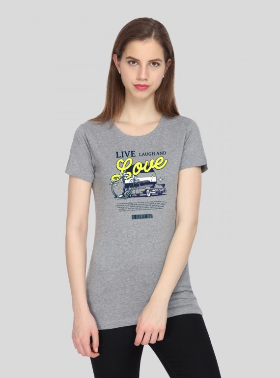 Grey Melange Printed TShirt