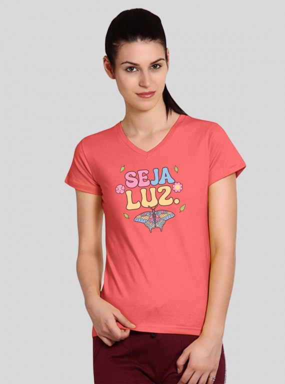 Coral Printed V Neck Tshirt