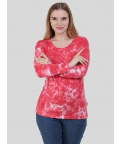 Women's Red Tie and Dye Crew Neck Cotton Jersey Long Sleeve T-Shirt by Boer and Fitch