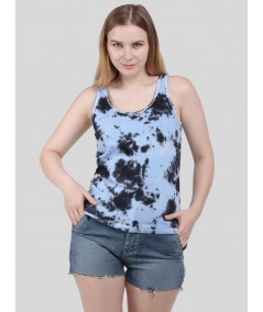 Women's Light Blue Tie and Dye Sleeveless Cotton Elastane Jersey Top by Boer & Fitch
