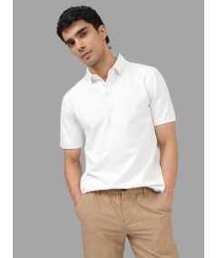 Men’s White Pique Polo T-Shirt – Classic Fit, Breathable Cotton Elegance