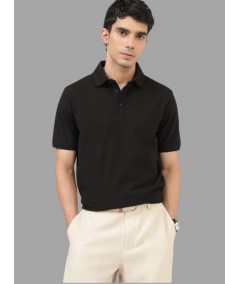 Men’s Black Pique Polo T-Shirt – Classic Fit, Premium Cotton Elegance
