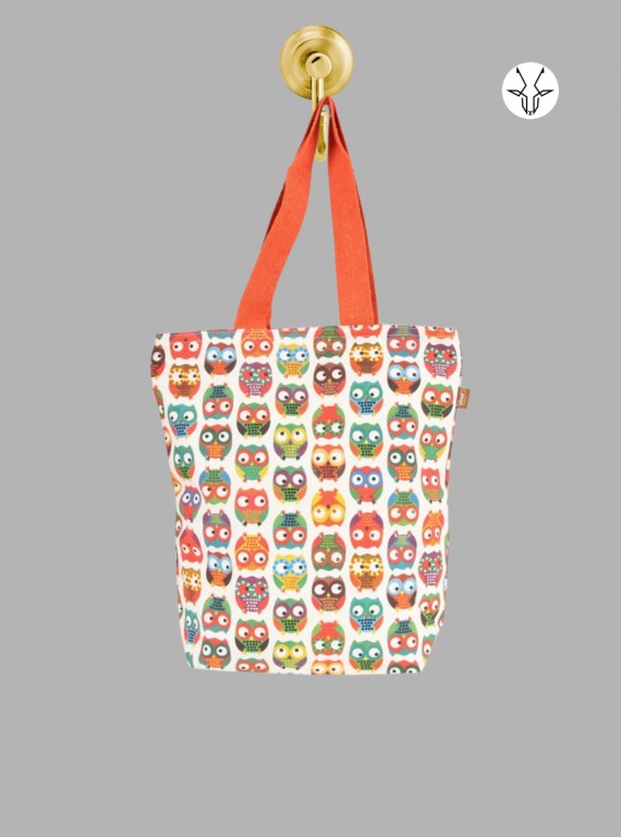 Orange Mighty Owl Printed Bag – Bold, Artistic Tote by Boer and Fitch