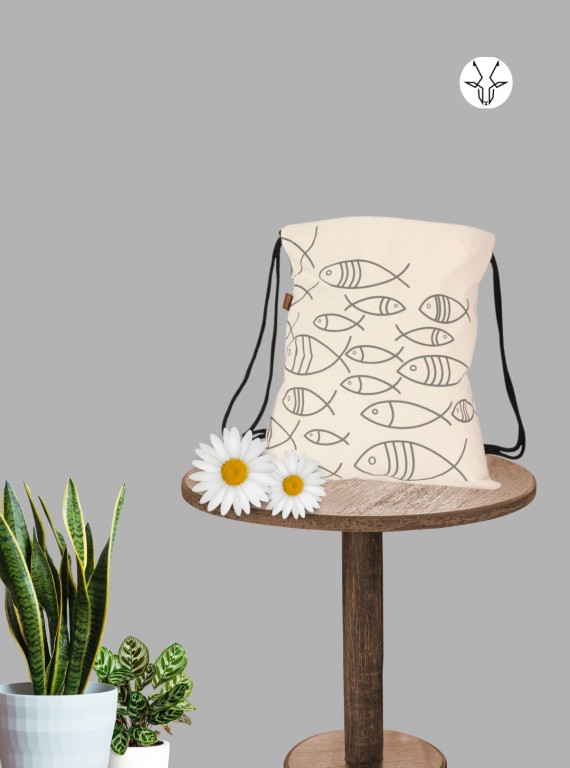 Abstract Fish Printed Canvas Shoulder Bag – Artistic Everyday Tote