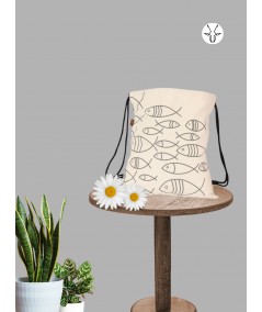 Abstract Fish Printed Canvas Shoulder Bag – Artistic Everyday Tote