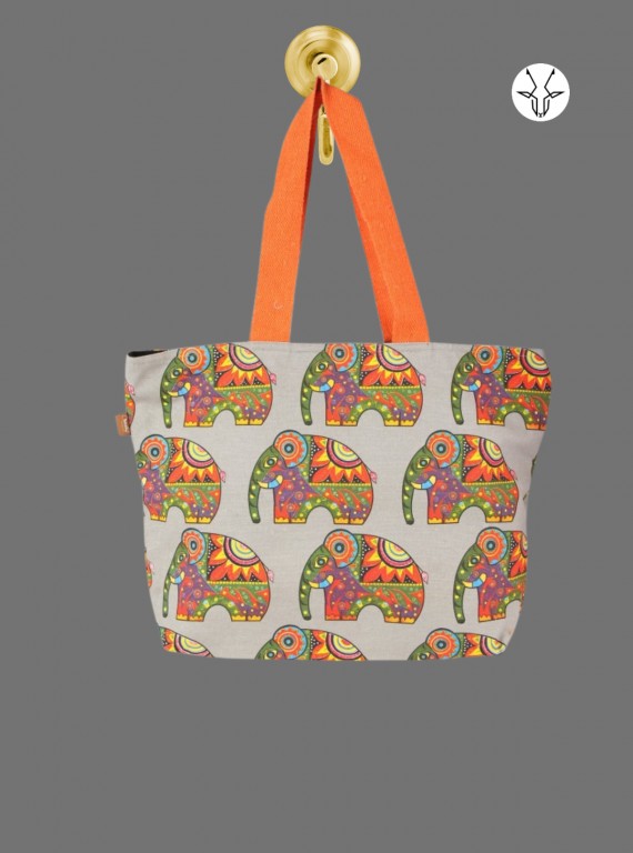 Mandala Elephant Grey Canvas Bag – Boho Chic Ethnic Tote by Boer and Fitch