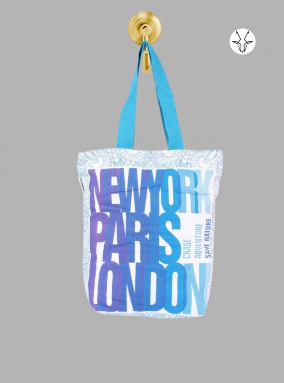 Shades of Blue Canvas Bag – Elegant Gradient Tote for Daily Versatility