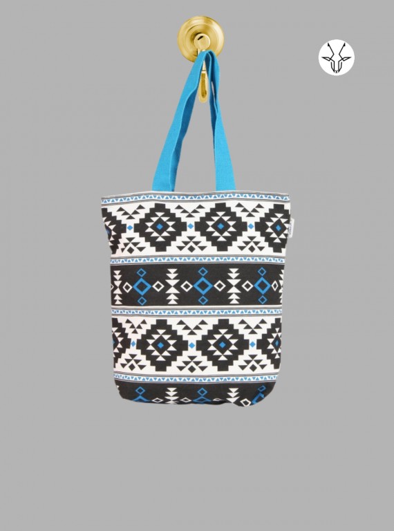 Blue Symmetrical Canvas Bag – Stylish Geometry-Inspired Everyday Tote