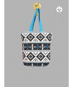 Blue Symmetrical Canvas Bag – Stylish Geometry-Inspired Everyday Tote