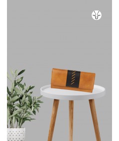 Tan Leather Clutch Wallet with Black Patch – Elegant & Sleek