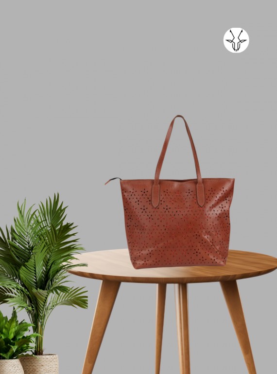 Brown Textured Leather Shopper Bag – Chic & Spacious Handbag for Women