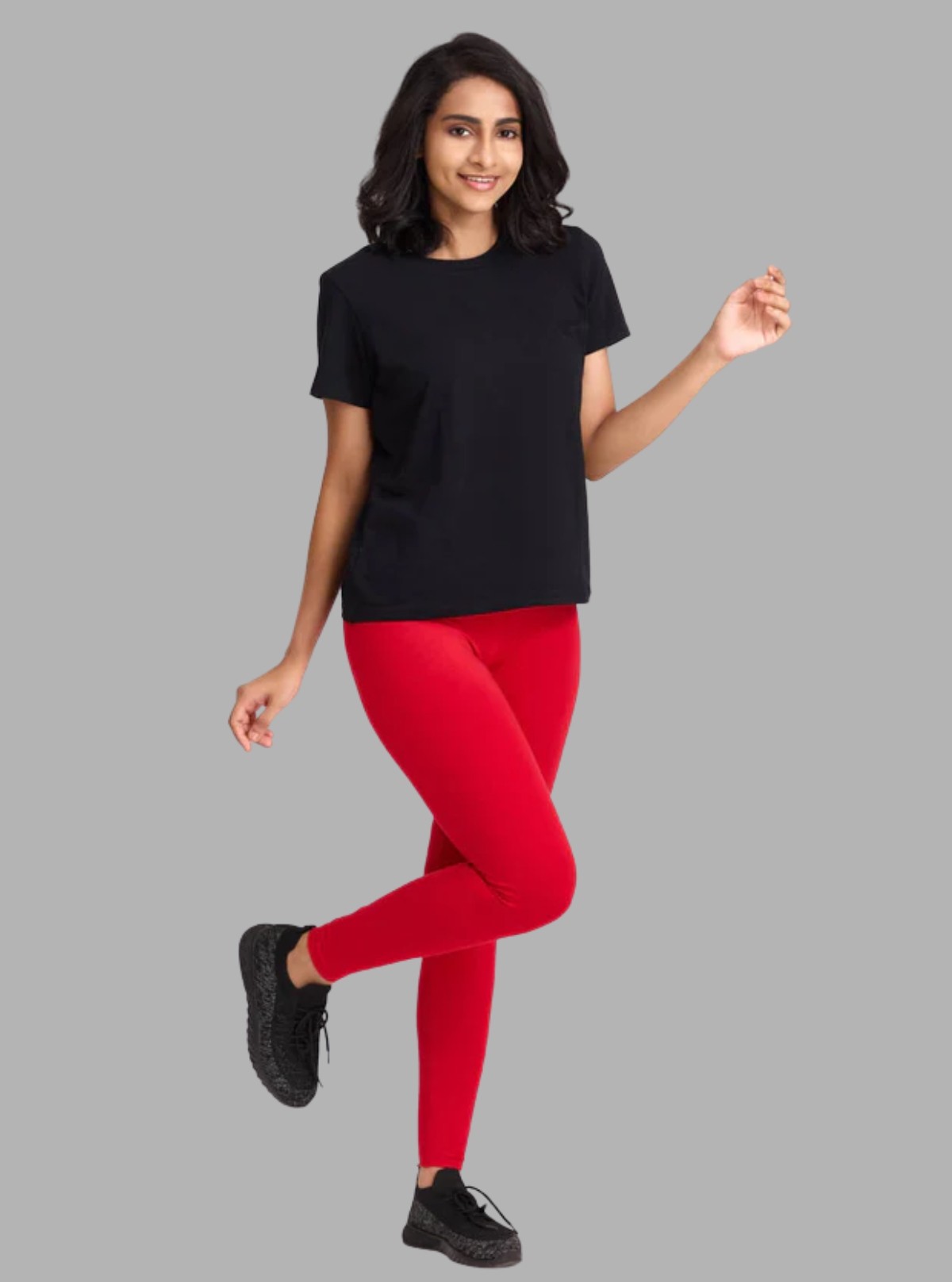 Women’s Red Cotton Elastane Legging – Bold Comfort with Stretch Fit