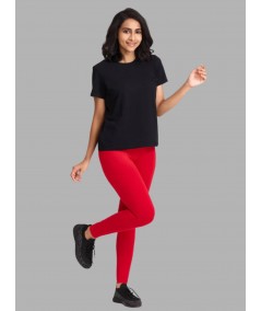 Women’s Red Cotton Elastane Legging – Bold Comfort with Stretch Fit