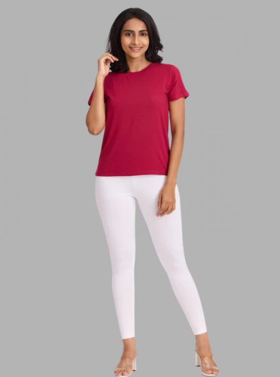 Women's White Ankle Legging – Cotton Elastane Feather-Touch Comfort