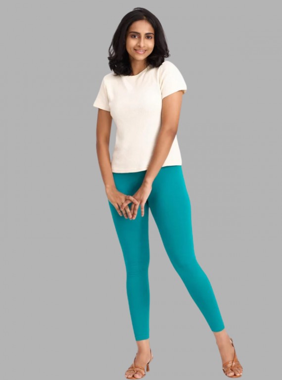 Women's Jade Green Ankle Legging – Feather-Touch Cotton Stretch Fit